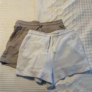 Pink Lily Tan and White Gauze Shorts Large